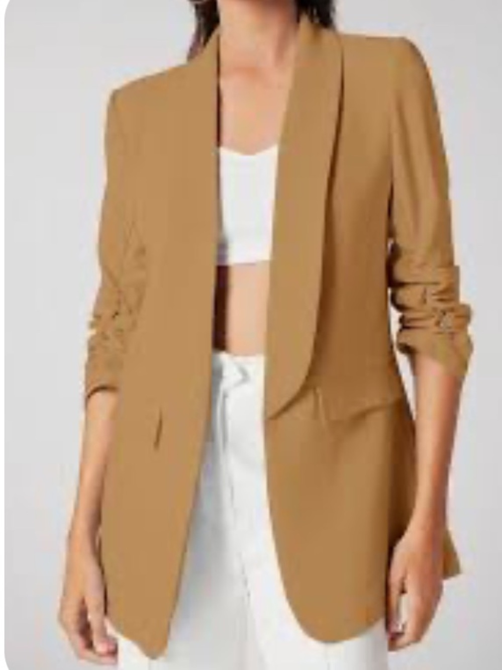 SHEIN Tan Open-Front Draped Blazer